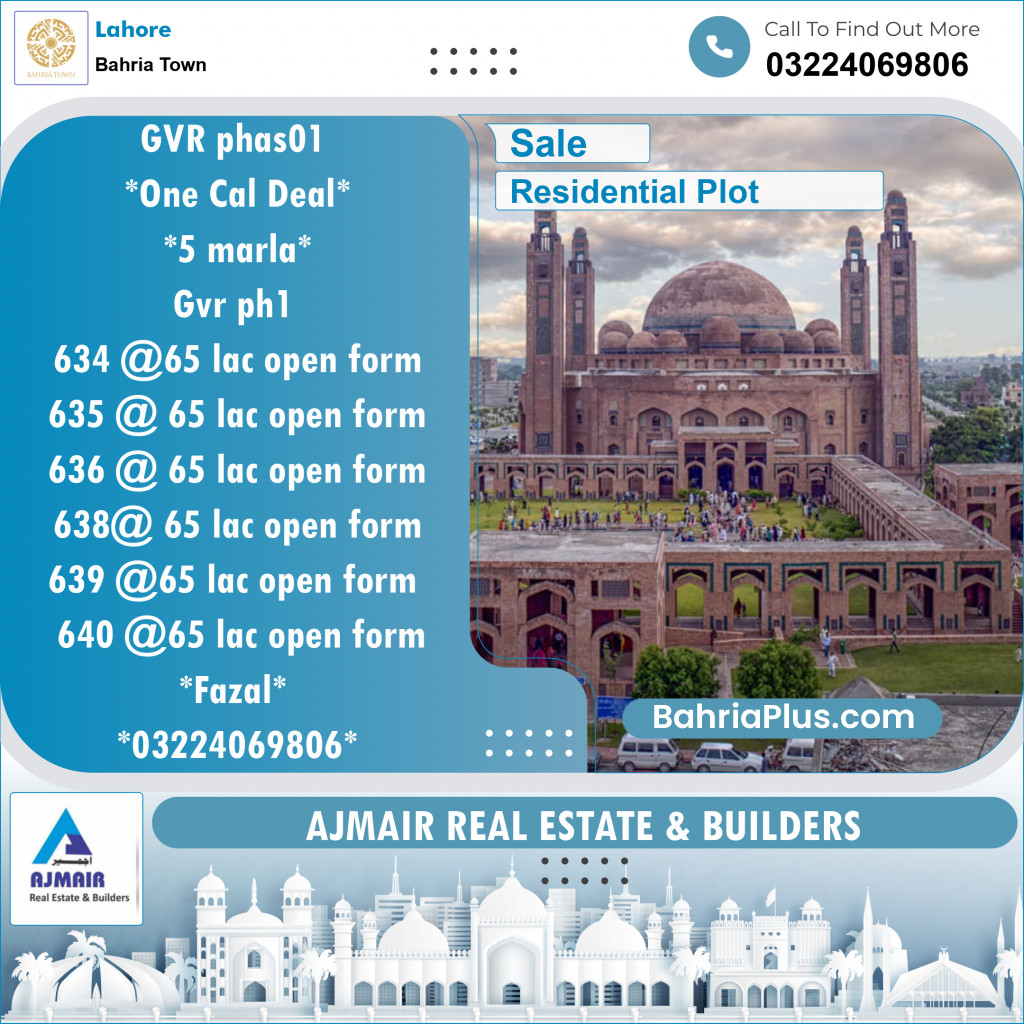 Residential Plot for Sale in Bahria Town, Lahore - (BP-118722)