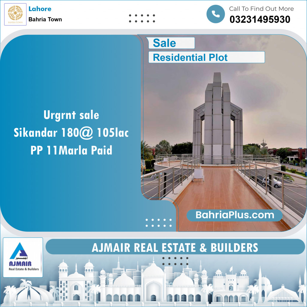 Residential Plot for Sale in Bahria Town, Lahore - (BP-118765)
