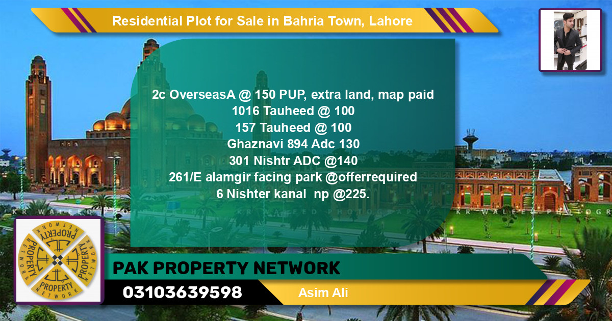 Residential Plot for Sale in Bahria Town, Lahore - (BP-118775)