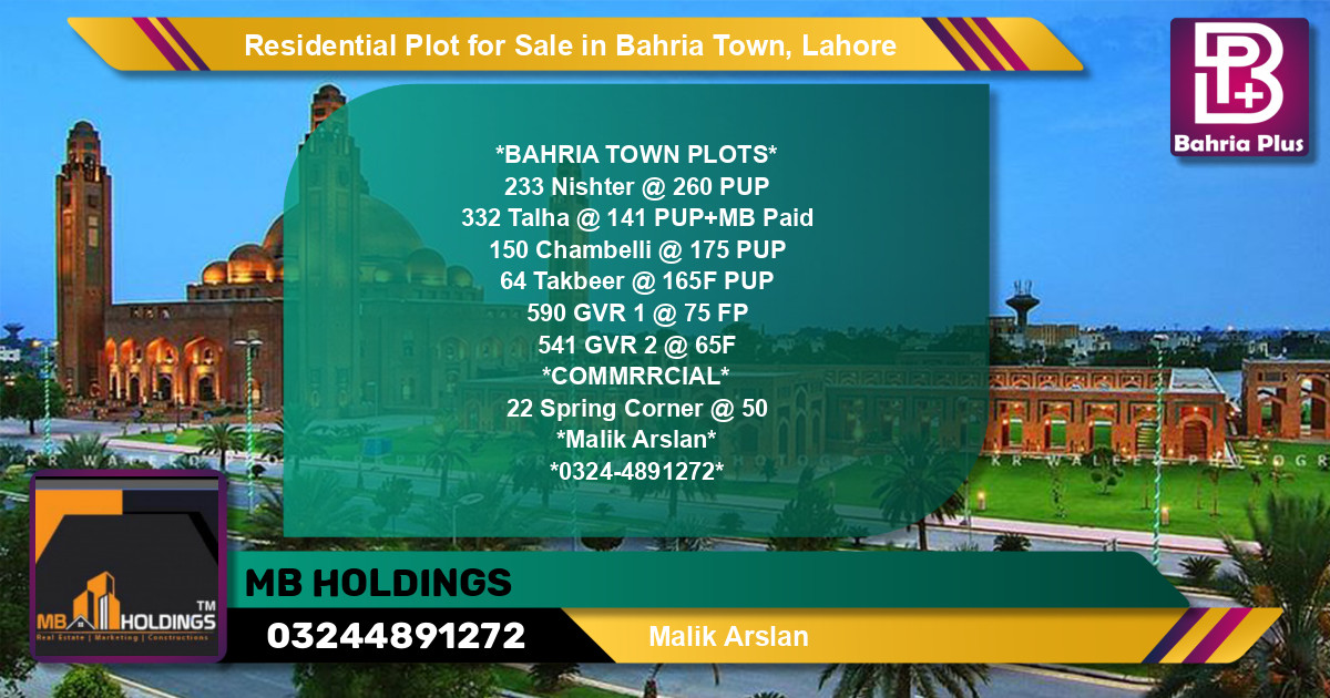 Residential Plot for Sale in Bahria Town, Lahore - (BP-118781)