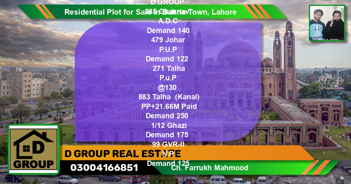 Residential Plot for Sale in Bahria Town, Lahore - (BP-118805)