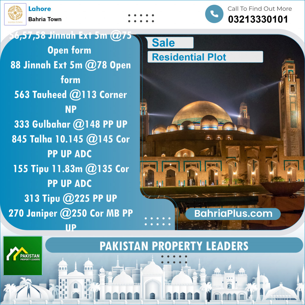 Residential Plot for Sale in Bahria Town, Lahore - (BP-118849)