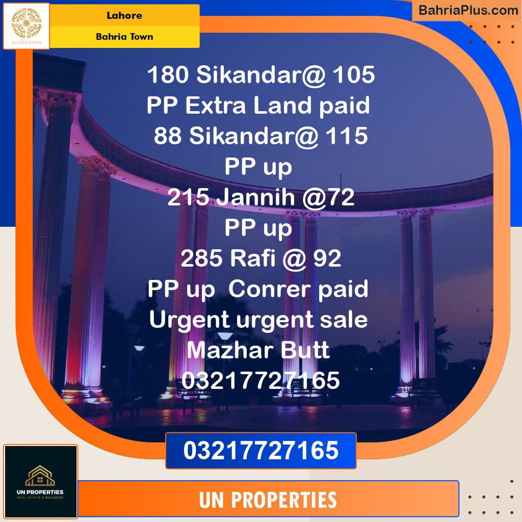 Residential Plot for Sale in Bahria Town, Lahore - (BP-119035)