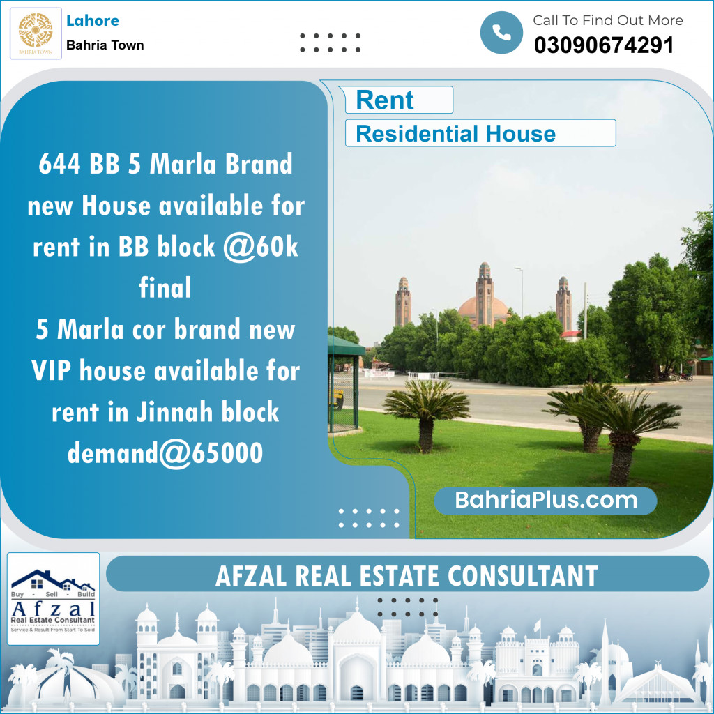Residential House for Rent in Bahria Town, Lahore - (BP-119086)