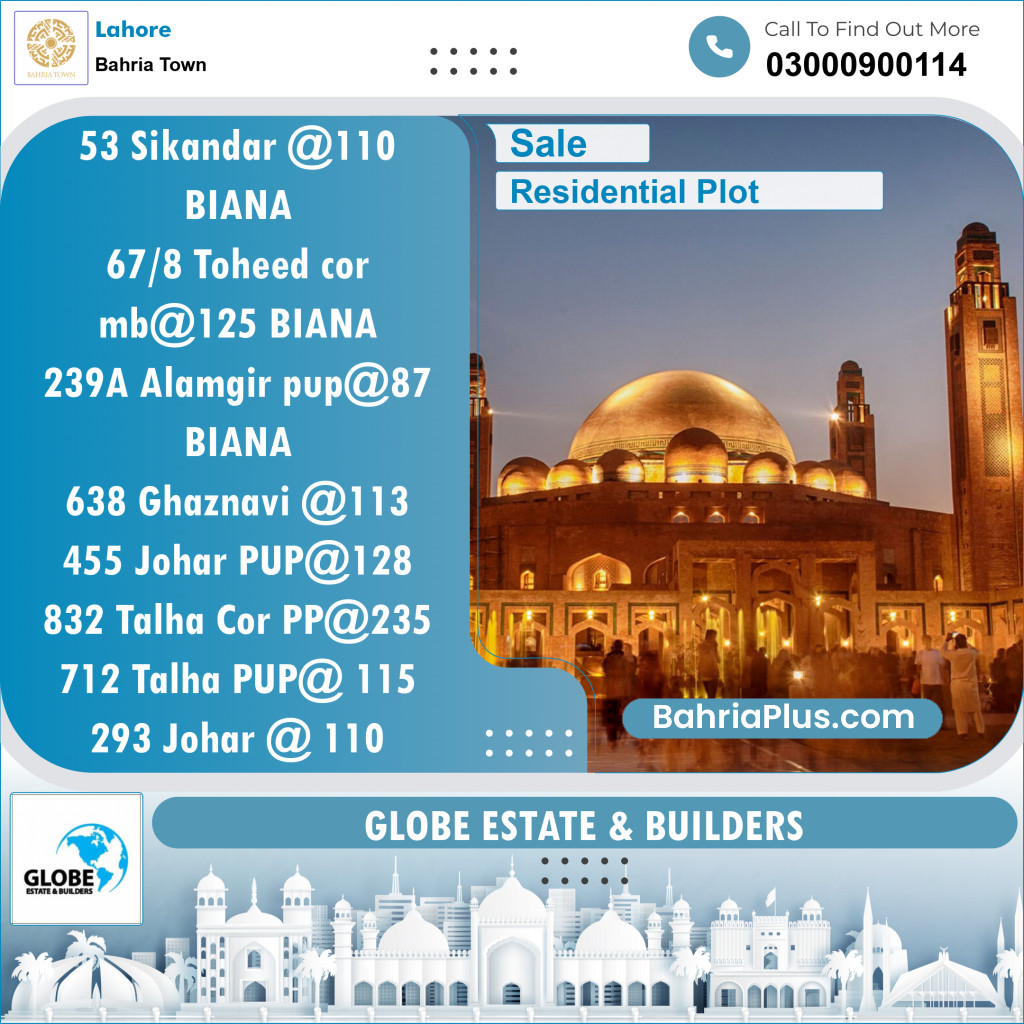 Residential Plot for Sale in Bahria Town, Lahore - (BP-119142)