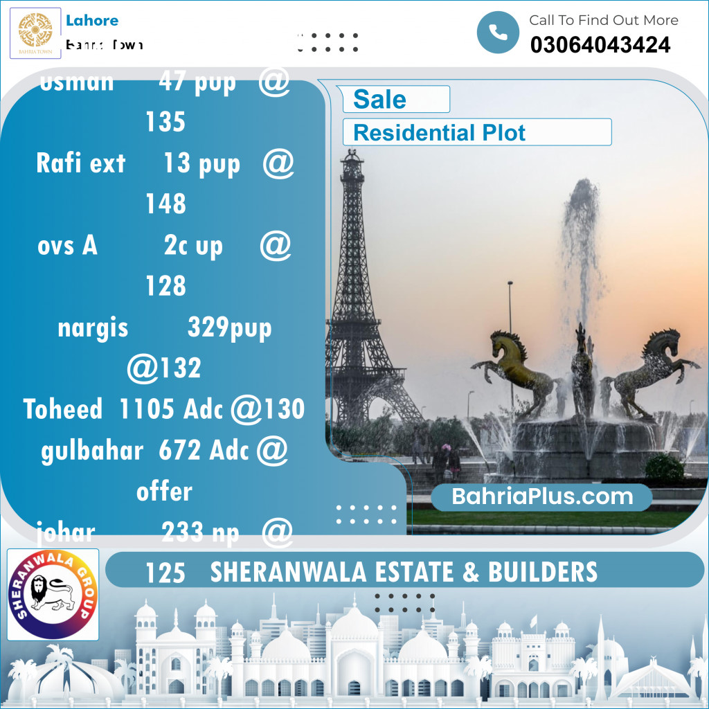 Residential Plot for Sale in Sector F - Shershah Block -  Bahria Town, Lahore - (BP-119169)