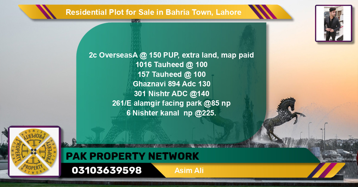 Residential Plot for Sale in Bahria Town, Lahore - (BP-119179)