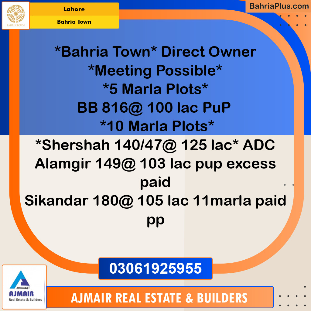 Residential Plot for Sale in Bahria Town, Lahore - (BP-119183)