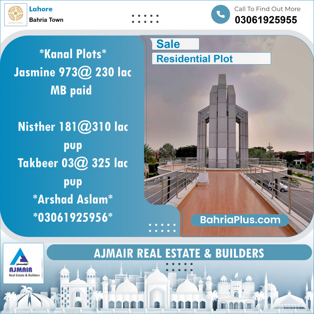 Residential Plot for Sale in Bahria Town, Lahore - (BP-119188)