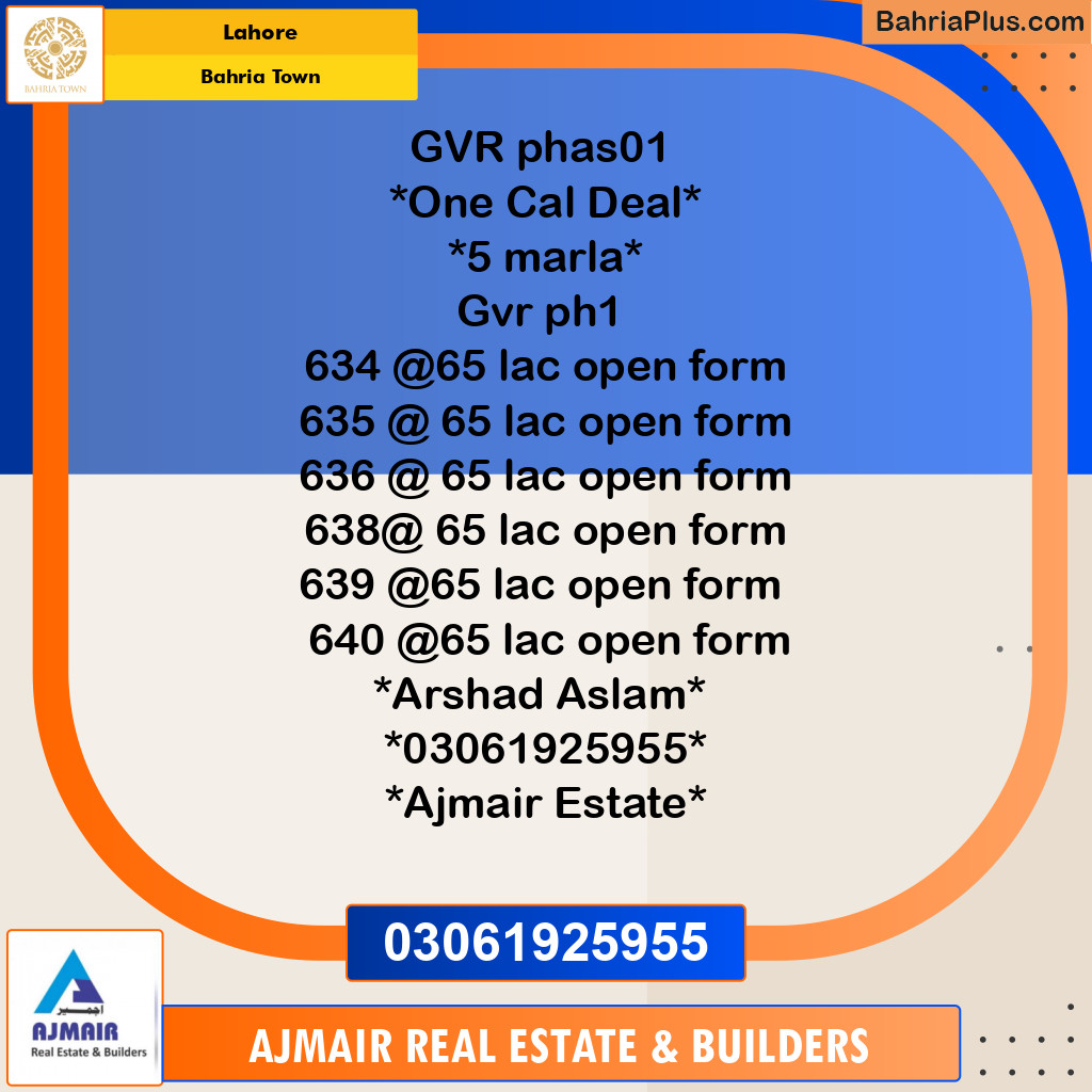 Residential Plot for Sale in Bahria Town, Lahore - (BP-119189)