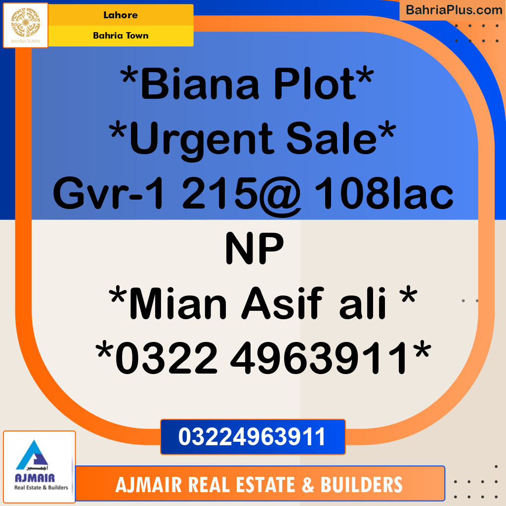 Residential Plot for Sale in Bahria Town, Lahore - (BP-119199)