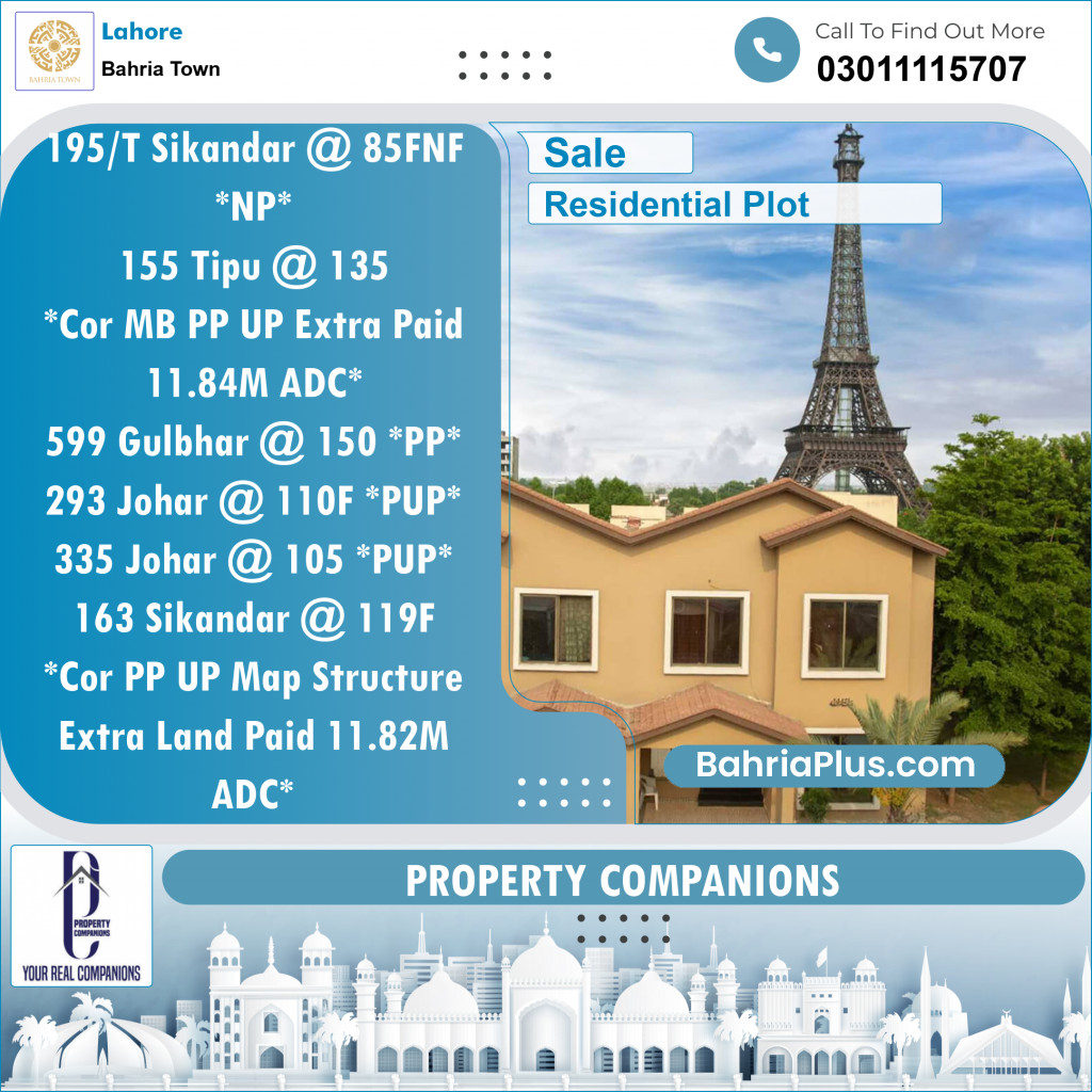 Residential Plot for Sale in Bahria Town, Lahore - (BP-119211)