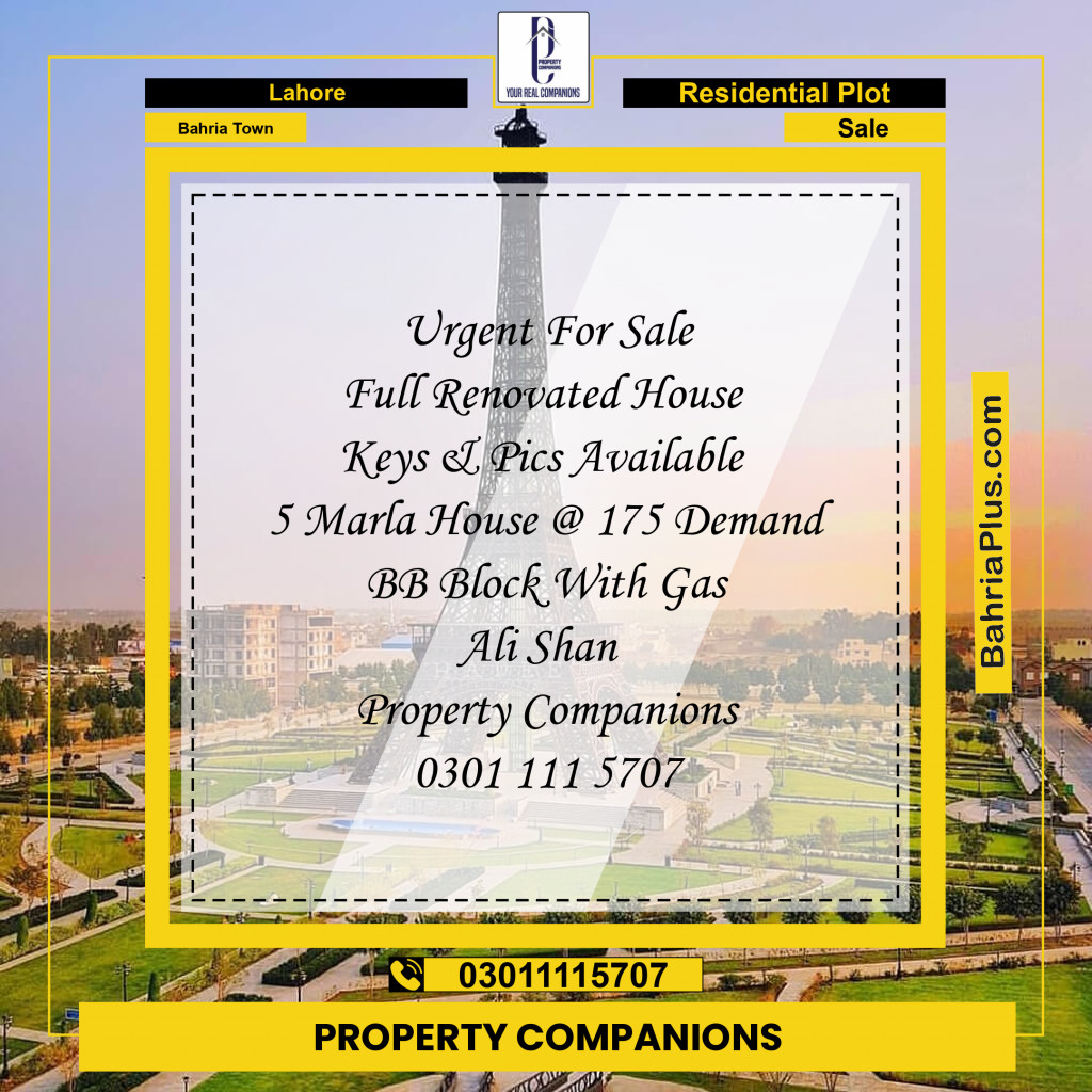 Residential Plot for Sale in Bahria Town, Lahore - (BP-119212)