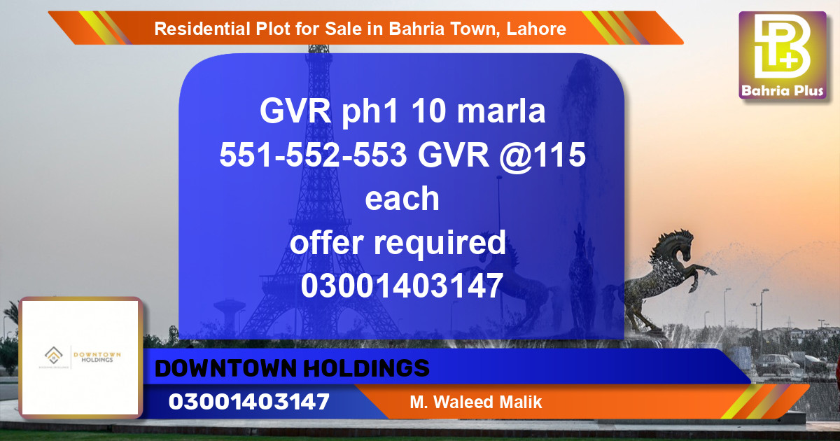 Residential Plot for Sale in Bahria Town, Lahore - (BP-119297)