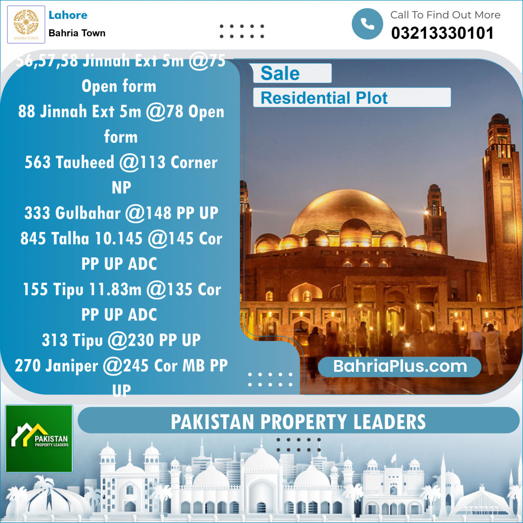 Residential Plot for Sale in Bahria Town, Lahore - (BP-119376)