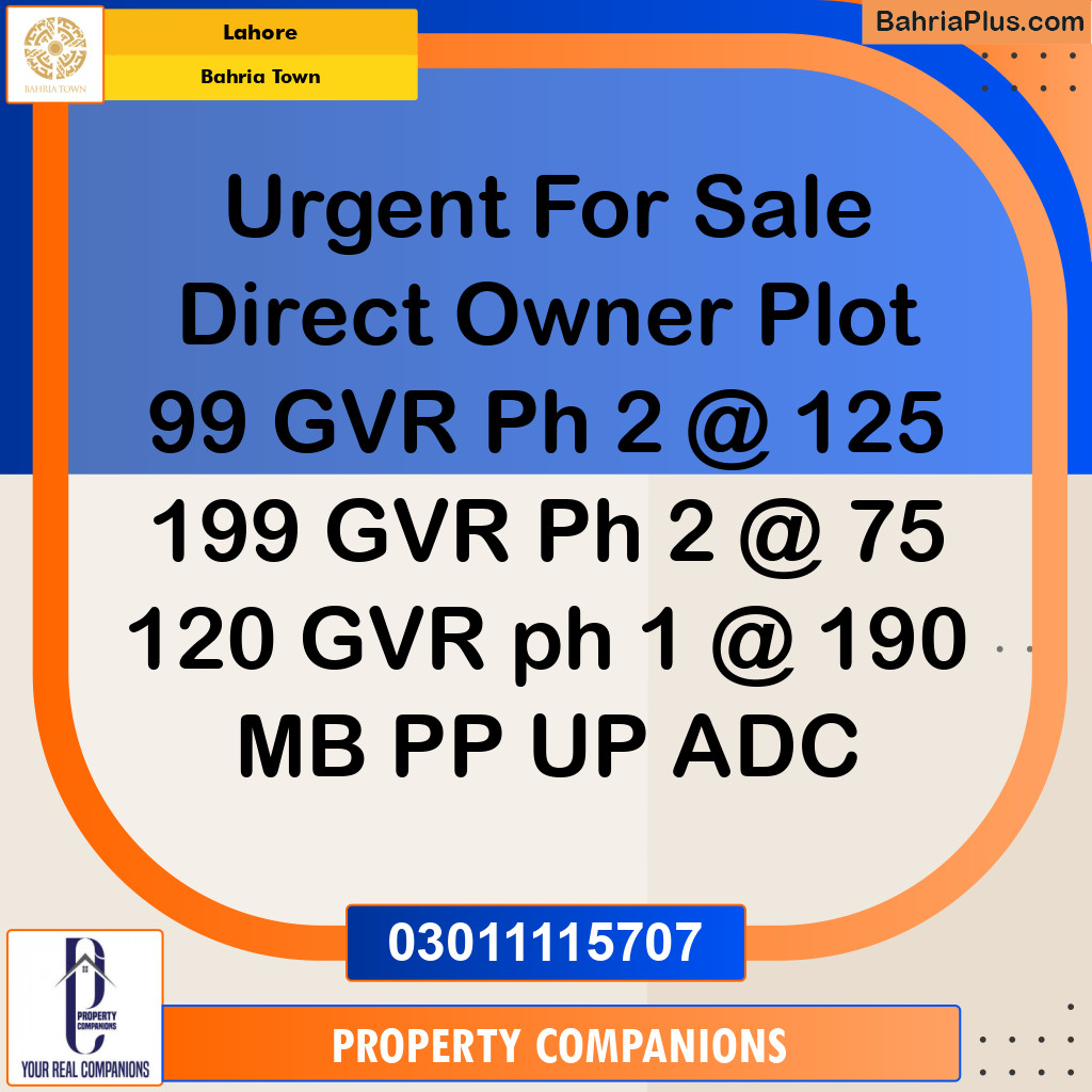 Residential Plot for Sale in Bahria Town, Lahore - (BP-119429)