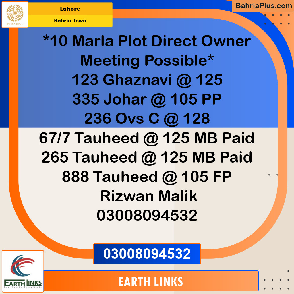 Residential Plot for Sale in Bahria Town, Lahore - (BP-119472)