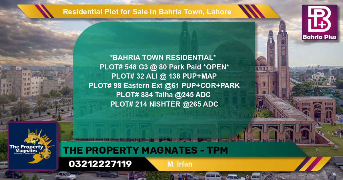 Residential Plot for Sale in Bahria Town, Lahore - (BP-119487)