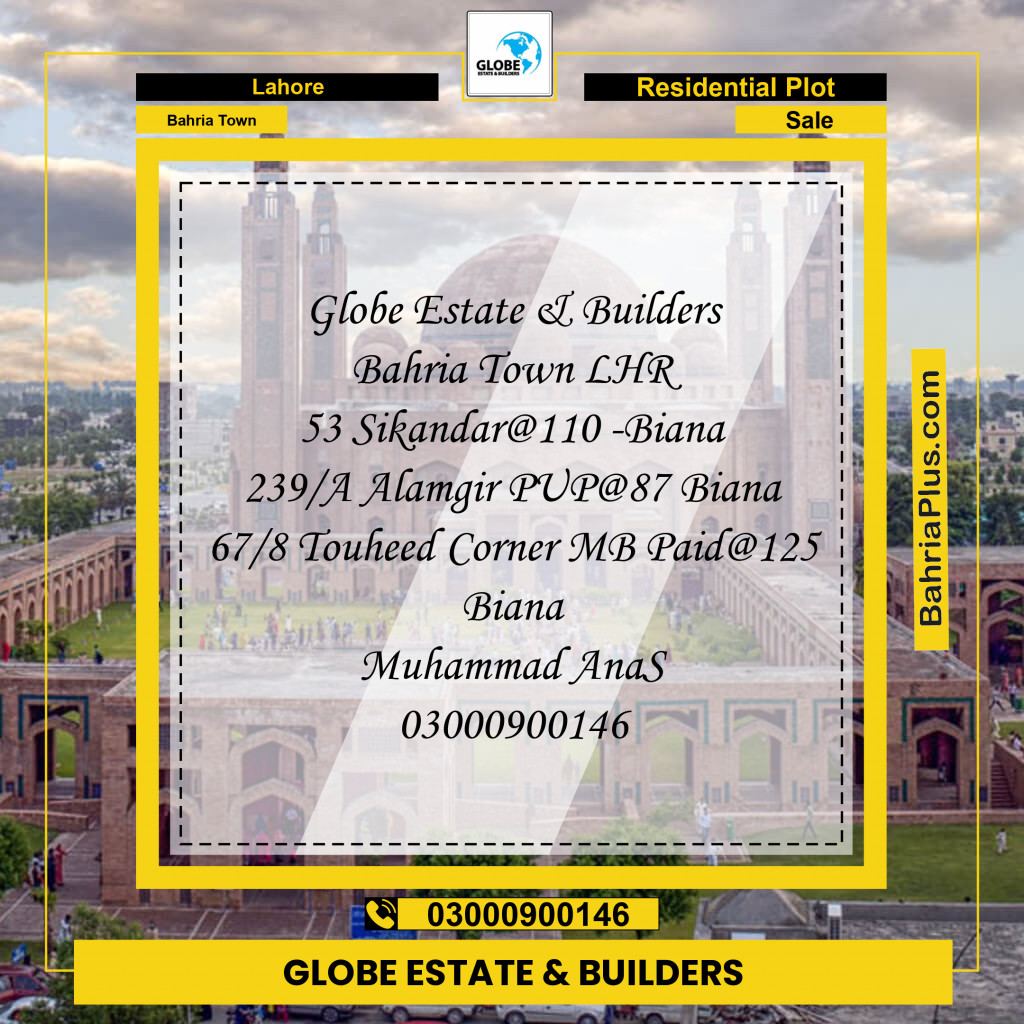 Residential Plot for Sale in Bahria Town, Lahore - (BP-119534)