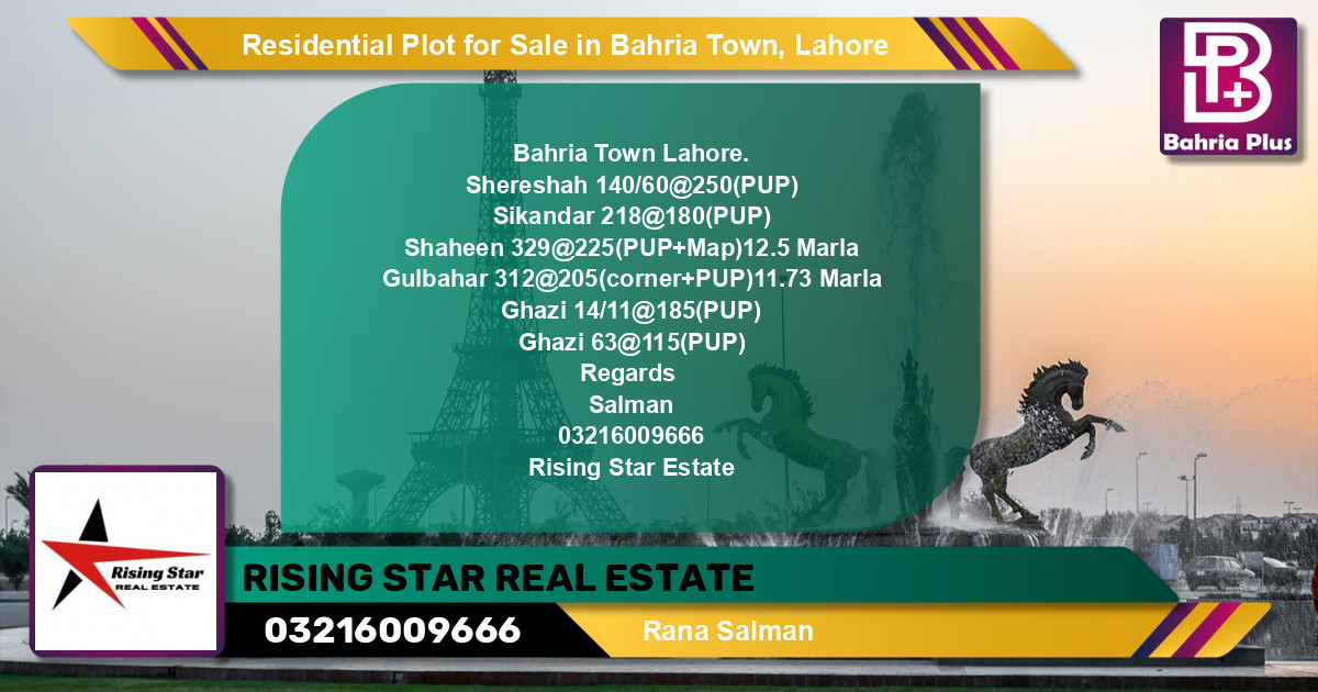 Residential Plot for Sale in Bahria Town, Lahore - (BP-119535)