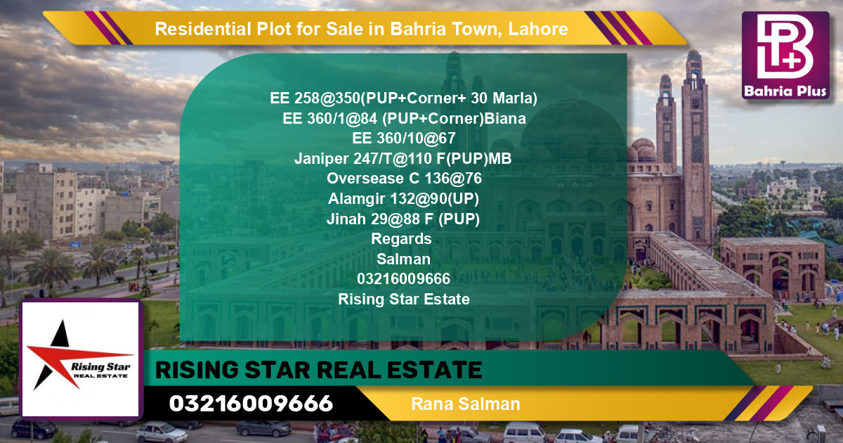 Residential Plot for Sale in Bahria Town, Lahore - (BP-119536)