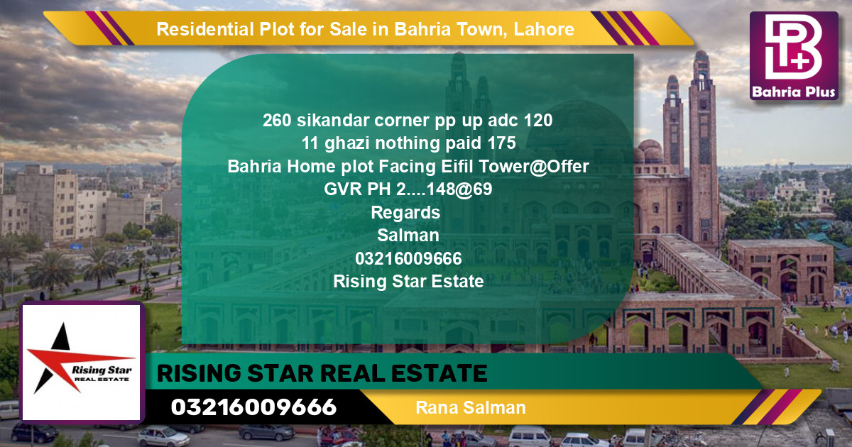 Residential Plot for Sale in Bahria Town, Lahore - (BP-119540)