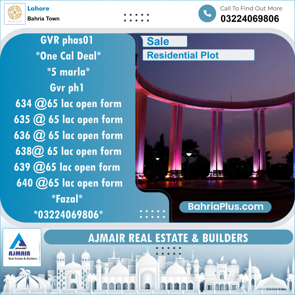 Residential Plot for Sale in Bahria Town, Lahore - (BP-119764)