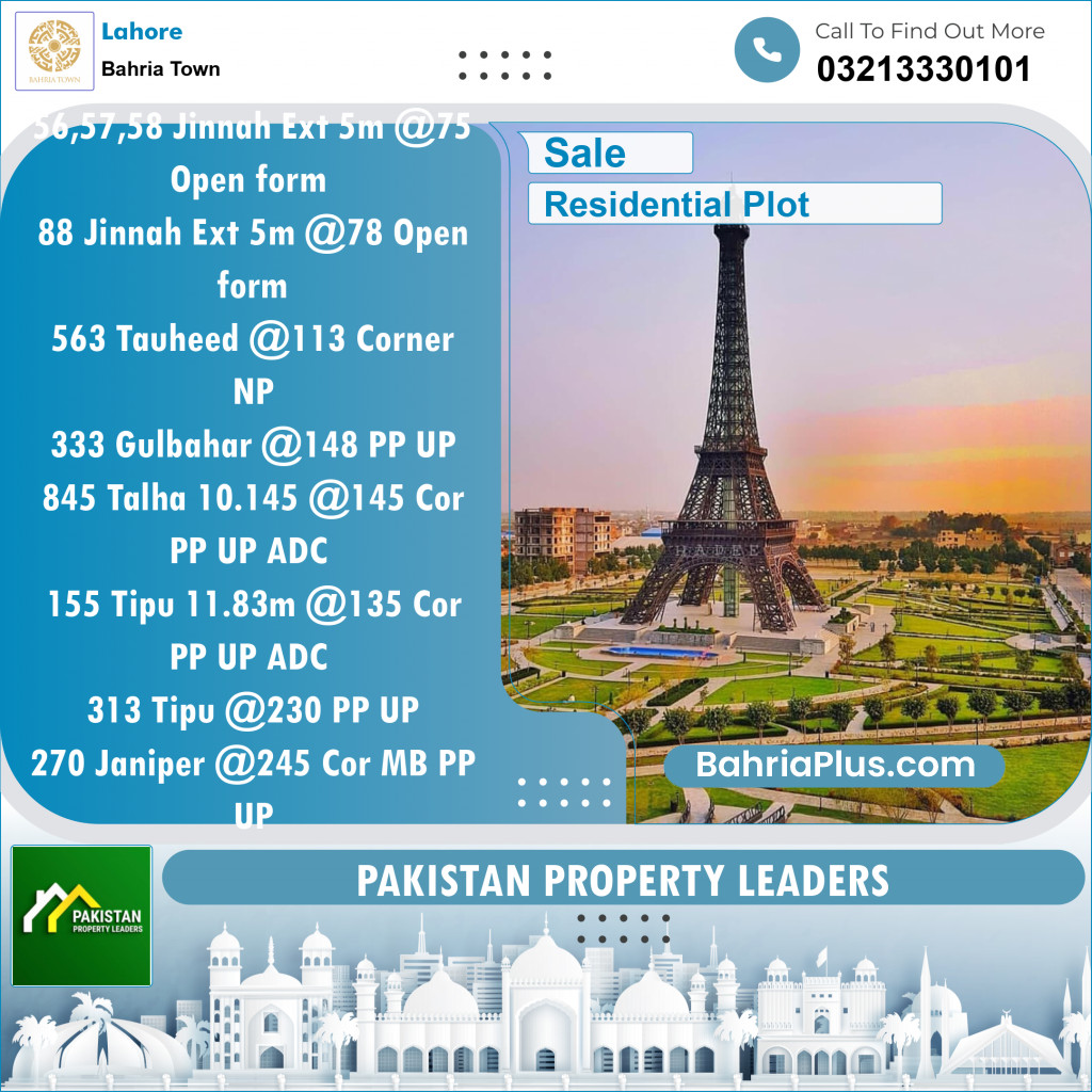Residential Plot for Sale in Bahria Town, Lahore - (BP-119812)