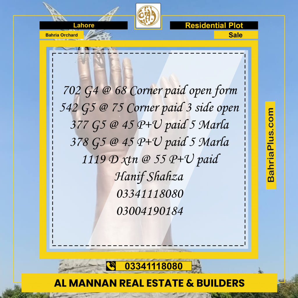 Residential Plot for Sale in Phase 4 - G4 Block -  Bahria Orchard, Lahore - (BP-119874)