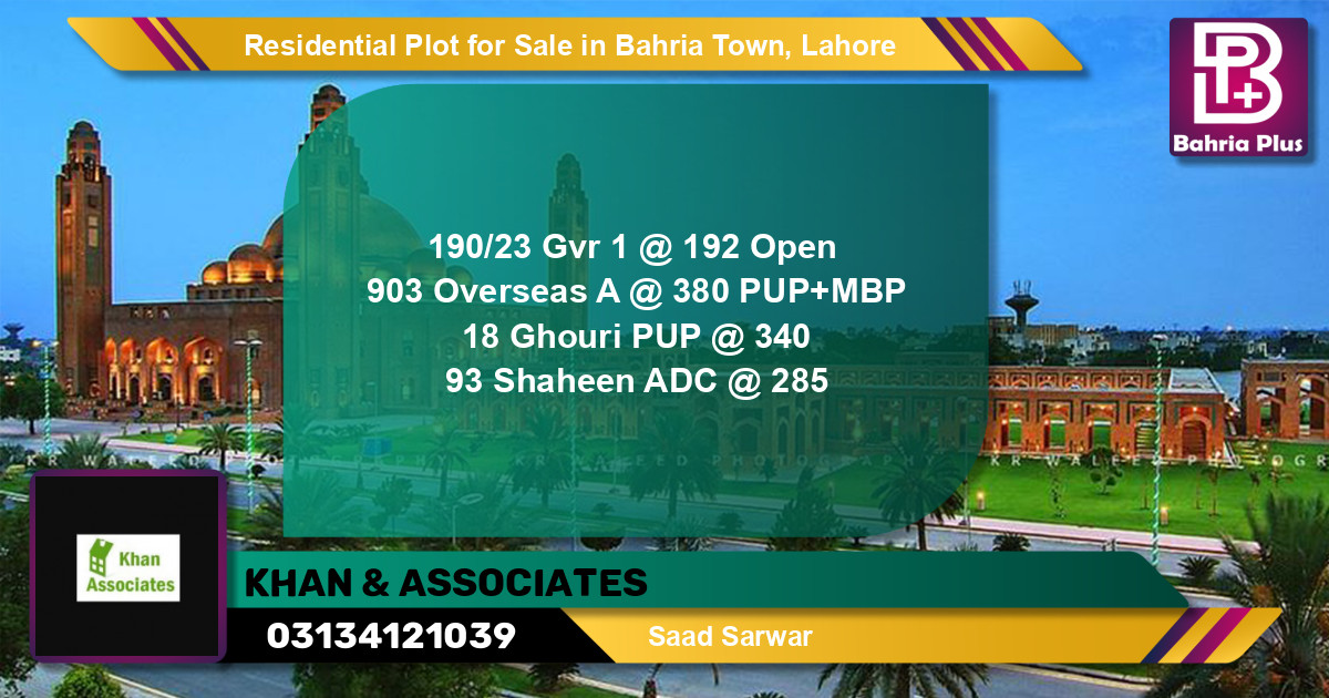 Residential Plot for Sale in Bahria Town, Lahore - (BP-119886)