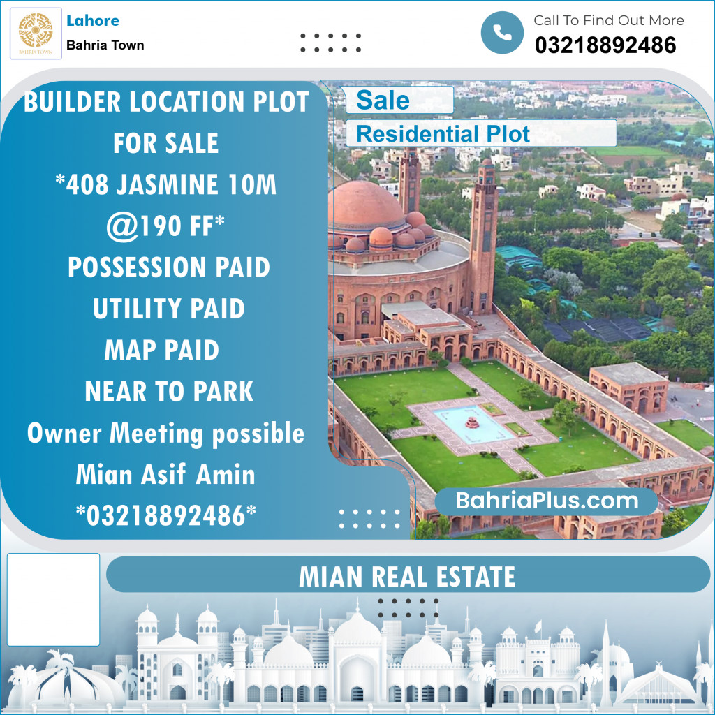 Residential Plot for Sale in Bahria Town, Lahore - (BP-119891)