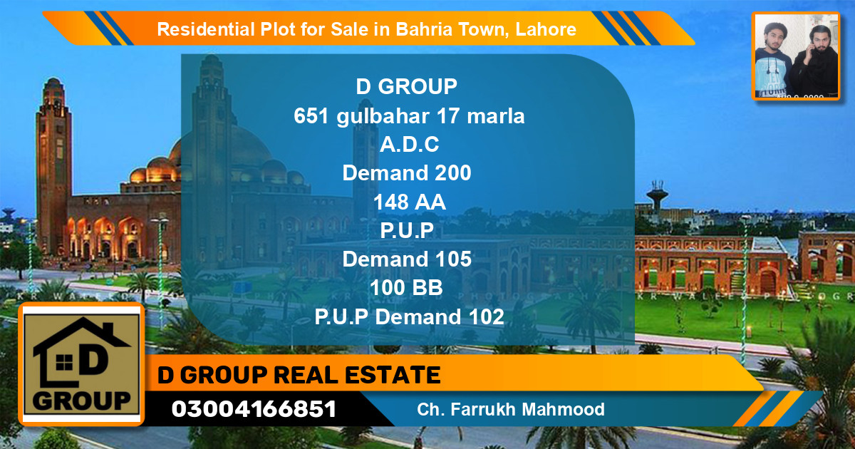 Residential Plot for Sale in Bahria Town, Lahore - (BP-119937)