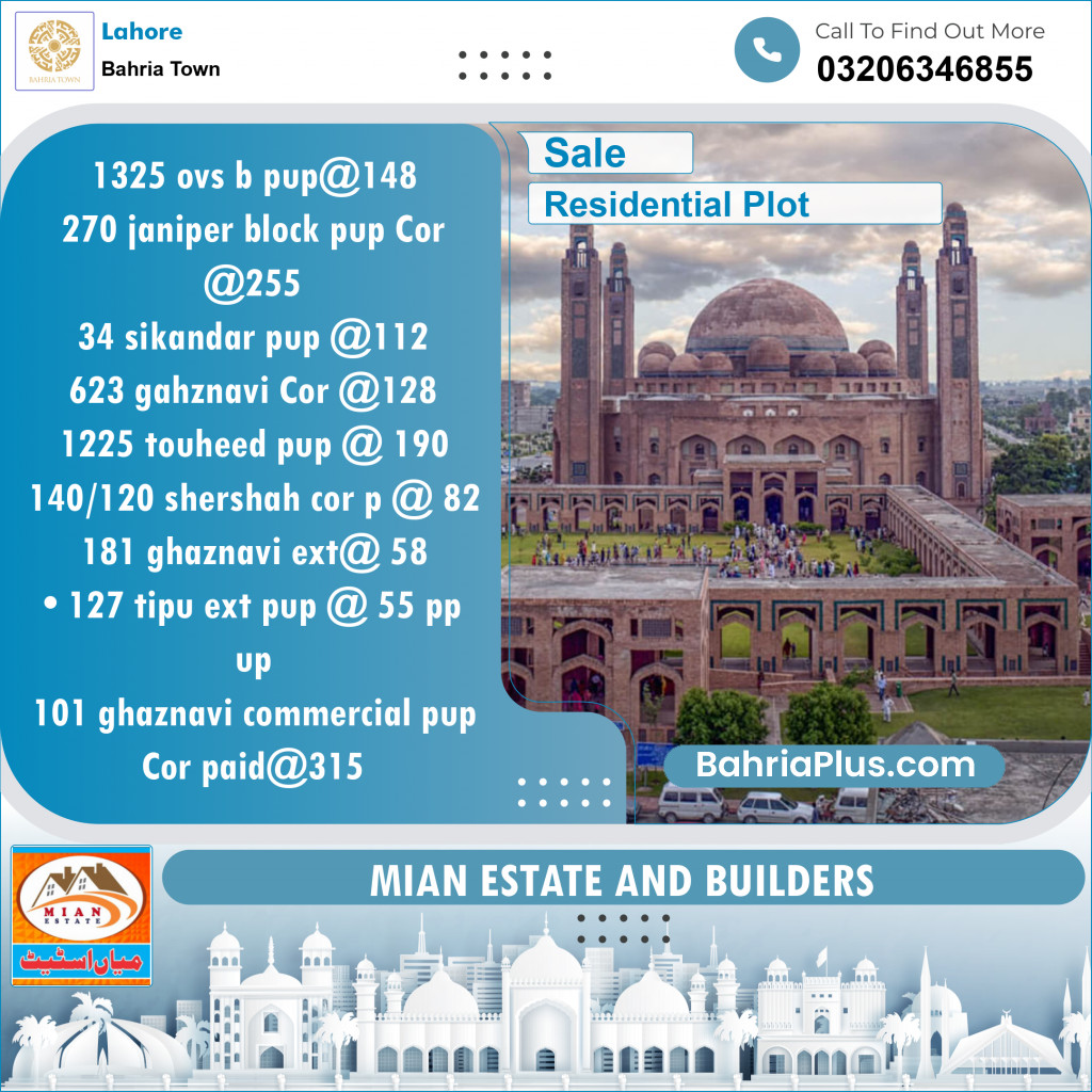 Residential Plot for Sale in Bahria Town, Lahore - (BP-119970)