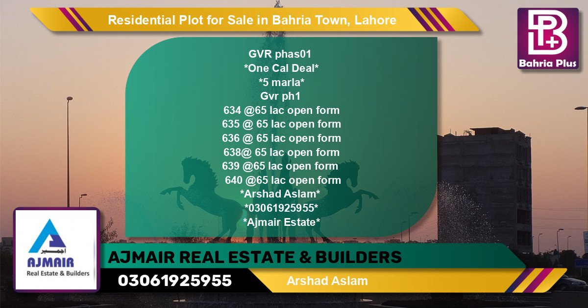 Residential Plot for Sale in Bahria Town, Lahore - (BP-119982)