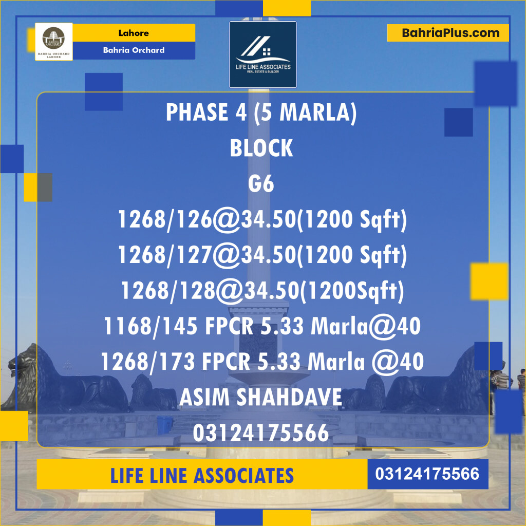 Residential Plot for Sale in Phase 4 - G6 Block -  Bahria Orchard, Lahore - (BP-119994)