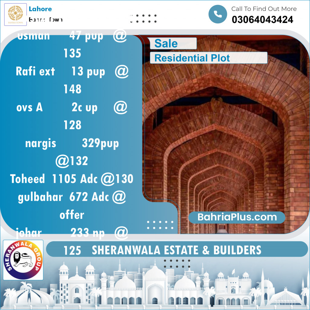 Residential Plot for Sale in Bahria Town, Lahore - (BP-120060)
