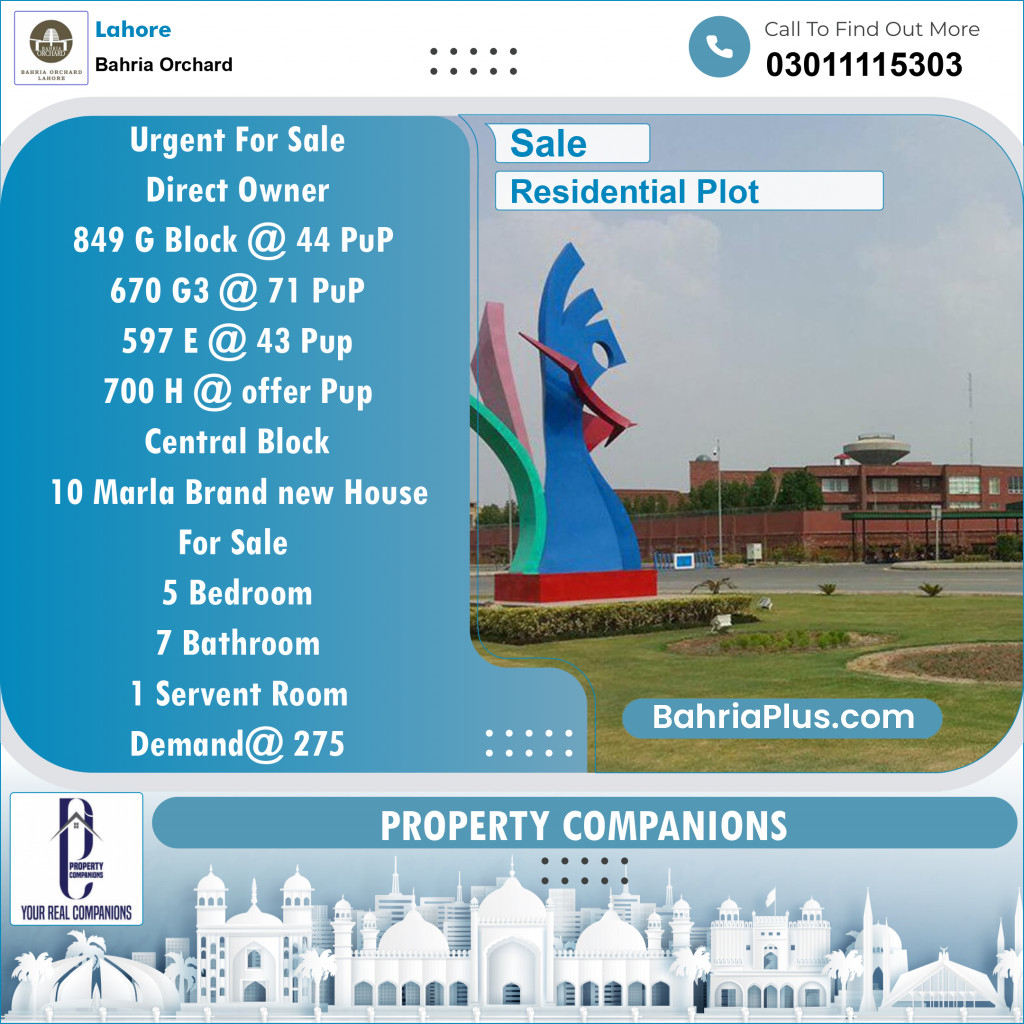 Residential Plot for Sale in Bahria Orchard, Lahore - (BP-120084)