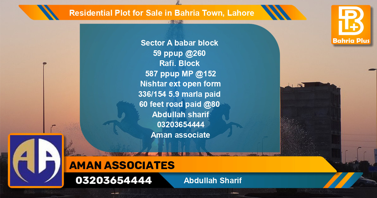 Residential Plot for Sale in Bahria Town, Lahore - (BP-120181)