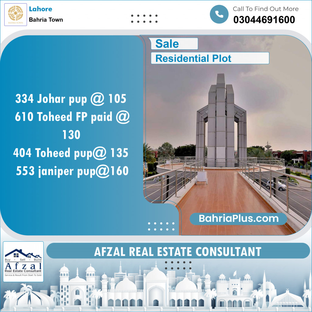Residential Plot for Sale in Bahria Town, Lahore - (BP-120226)