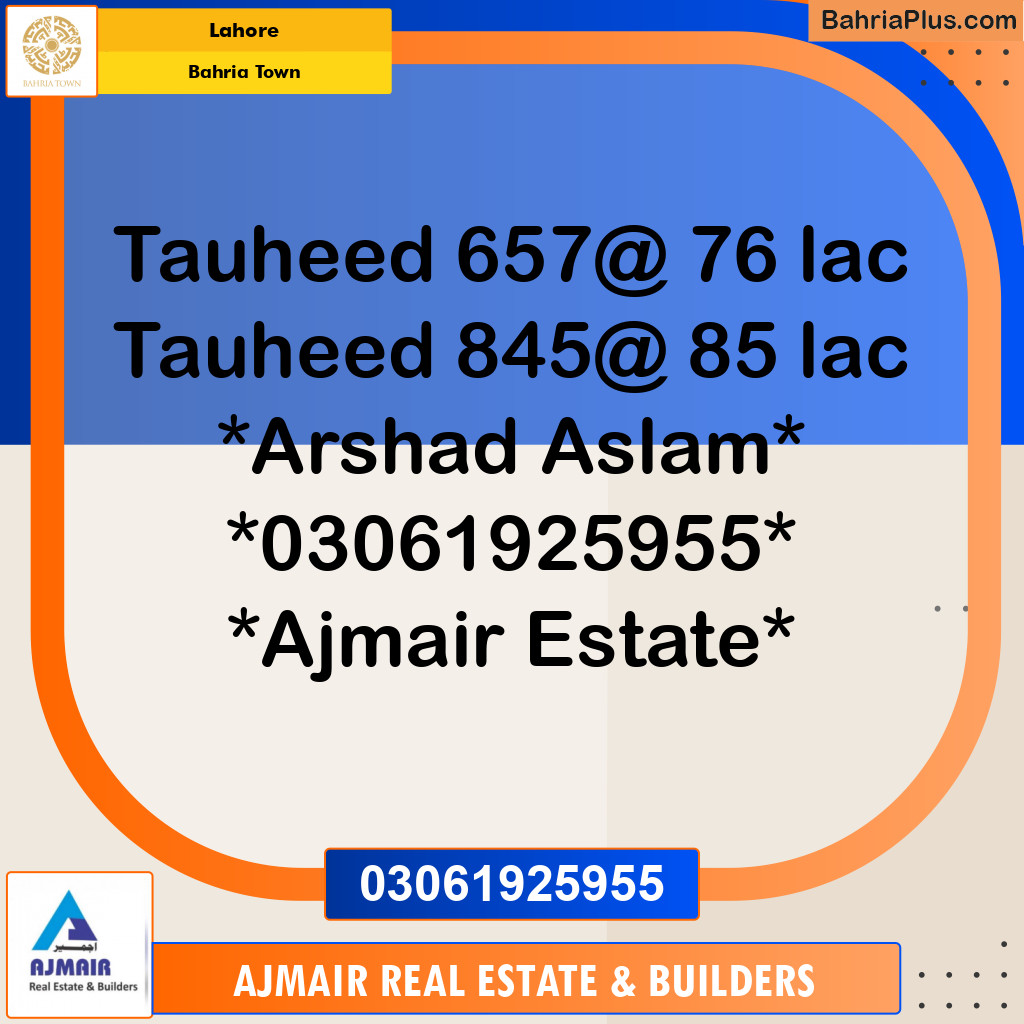 Residential Plot for Sale in Sector F - Tauheed Block -  Bahria Town, Lahore - (BP-120242)