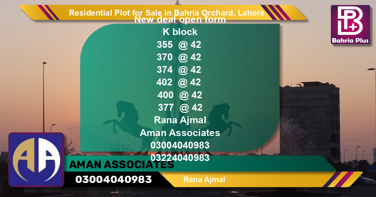 Residential Plot for Sale in Phase 2 - K Block -  Bahria Orchard, Lahore - (BP-120293)