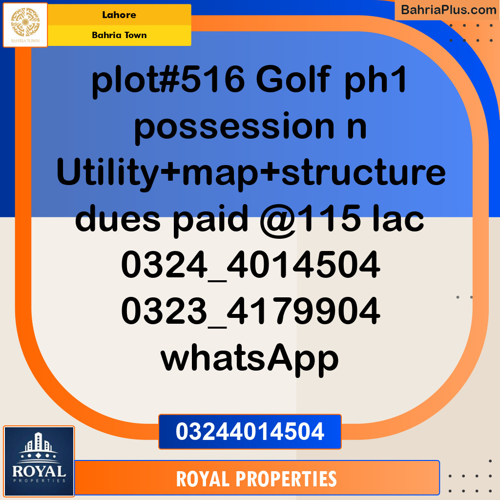 Residential Plot for Sale in Golf Phase 1 -  Bahria Town, Lahore - (BP-120298)