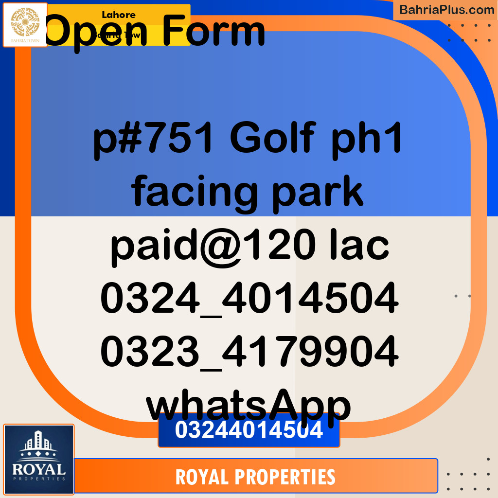 Residential Plot for Sale in Bahria Town, Lahore - (BP-120311)