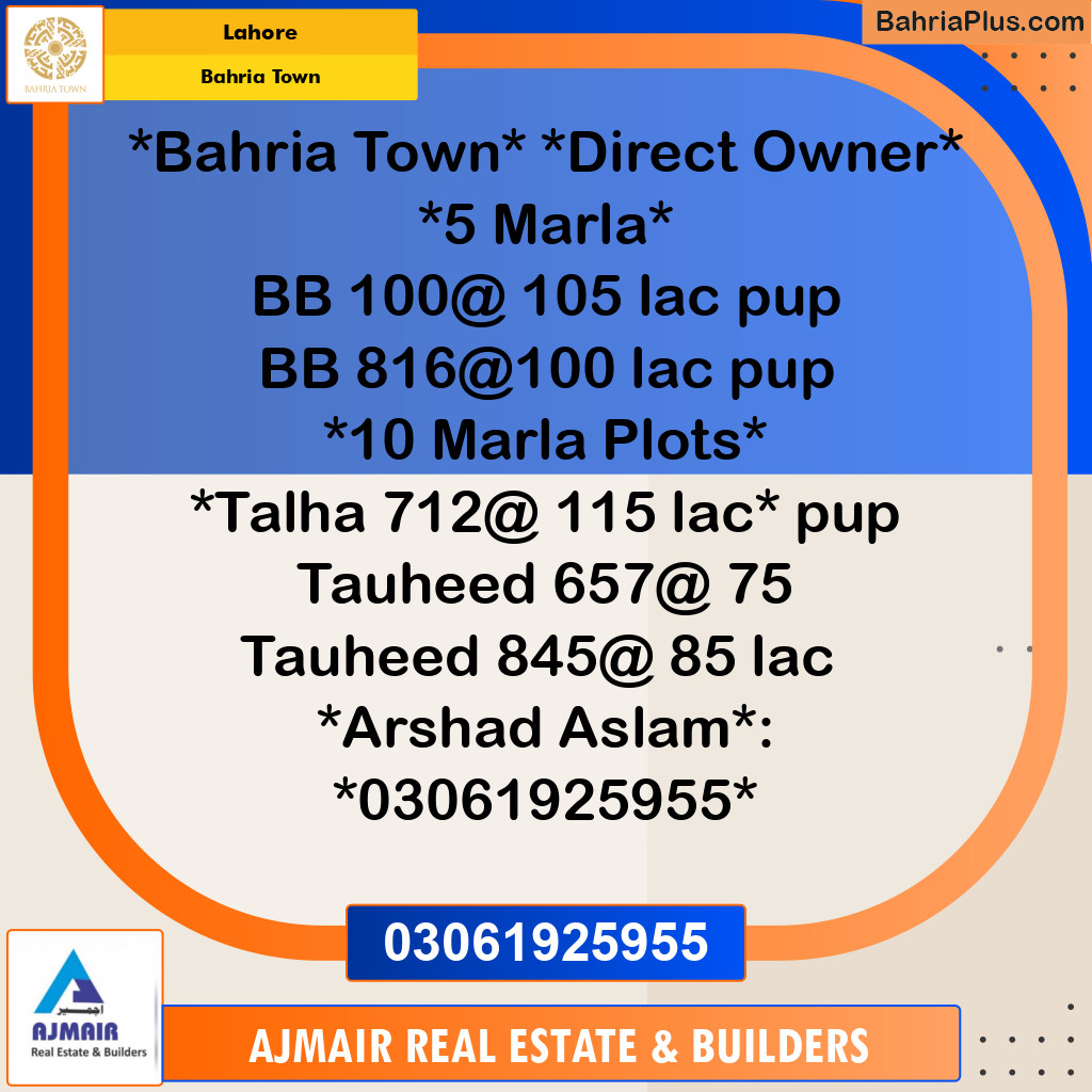 Residential Plot for Sale in Bahria Town, Lahore - (BP-120329)