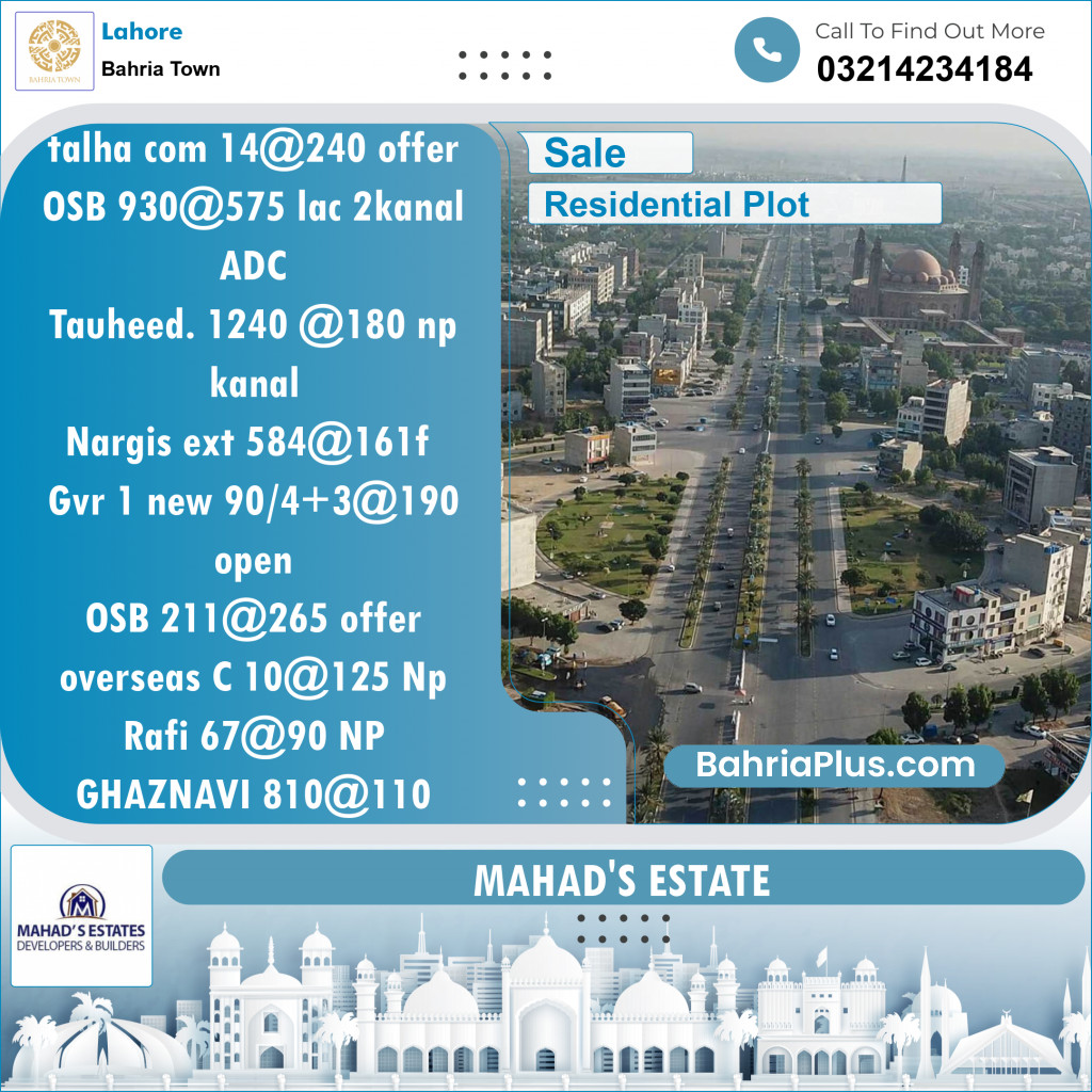 Residential Plot for Sale in Sector F - Talha Commercial -  Bahria Town, Lahore - (BP-120356)