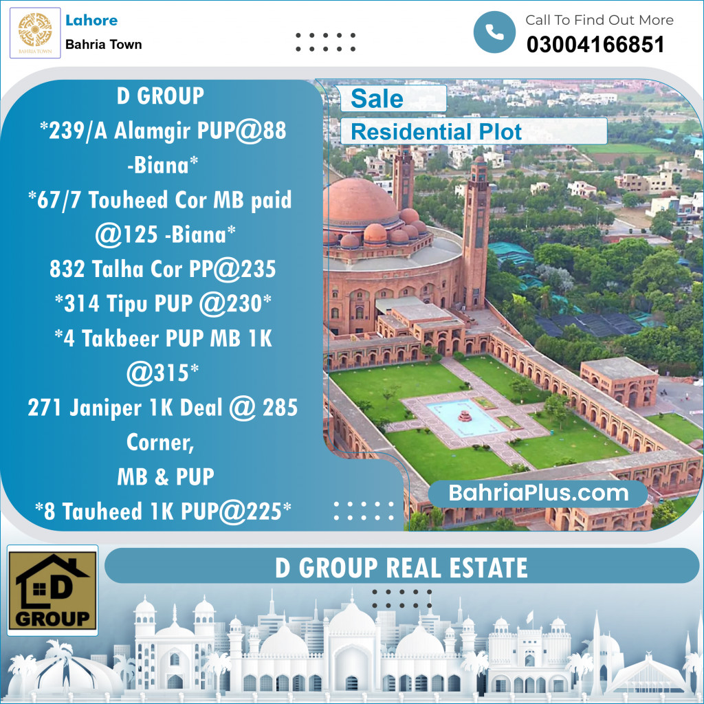 Residential Plot for Sale in Sector F - Alamgir Block -  Bahria Town, Lahore - (BP-120379)