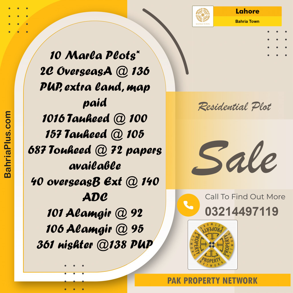 Residential Plot for Sale in Overseas A -  Bahria Town, Lahore - (BP-120385)