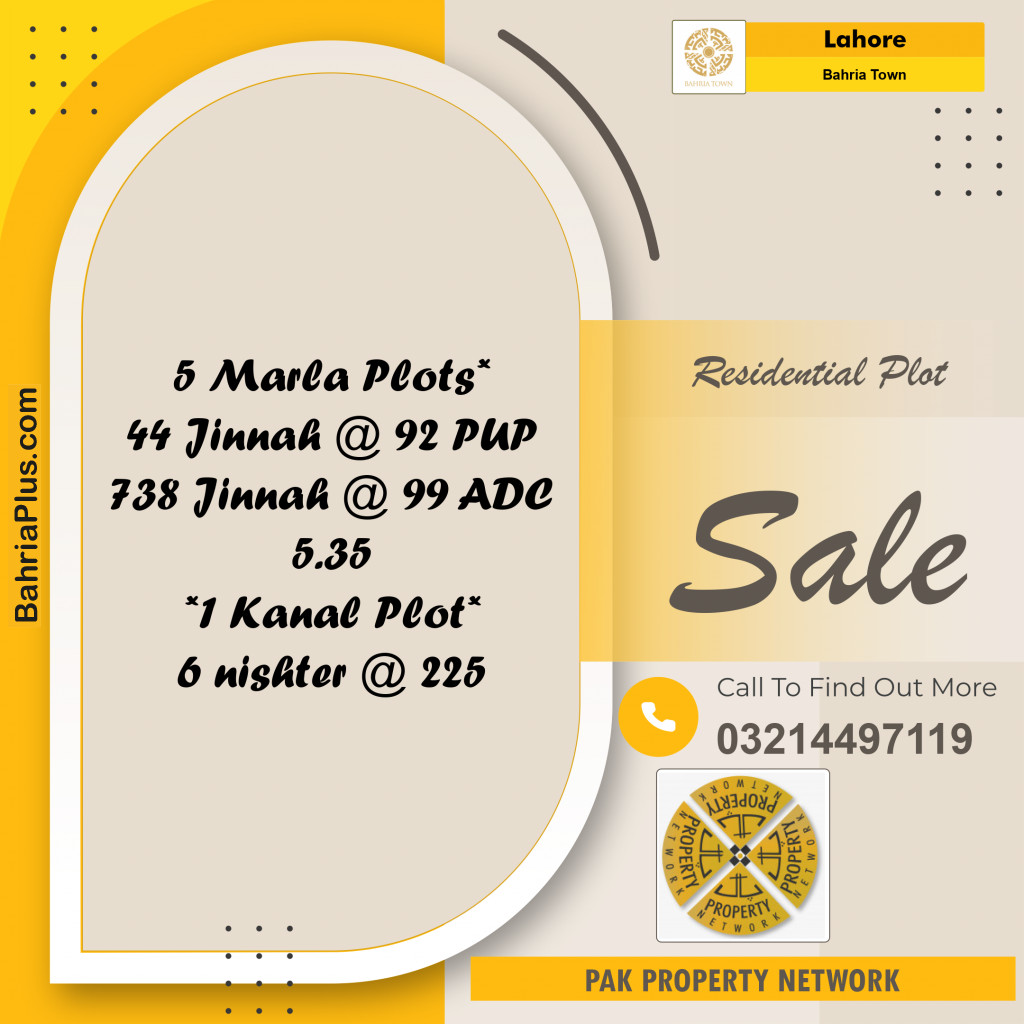 Residential Plot for Sale in Sector E - Jinnah Block -  Bahria Town, Lahore - (BP-120387)