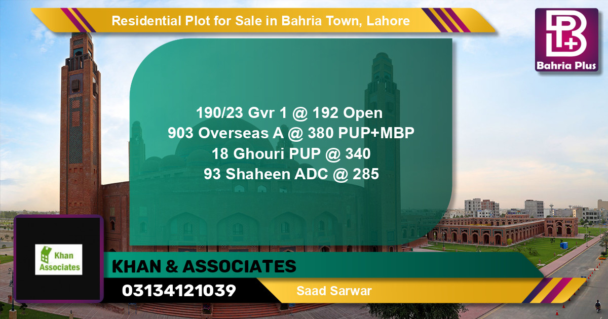 Residential Plot for Sale in Bahria Town, Lahore - (BP-120410)