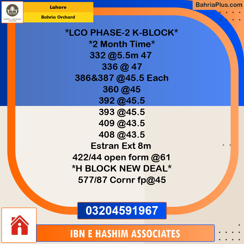 Residential Plot for Sale in Phase 2 - K Block -  Bahria Orchard, Lahore - (BP-120494)
